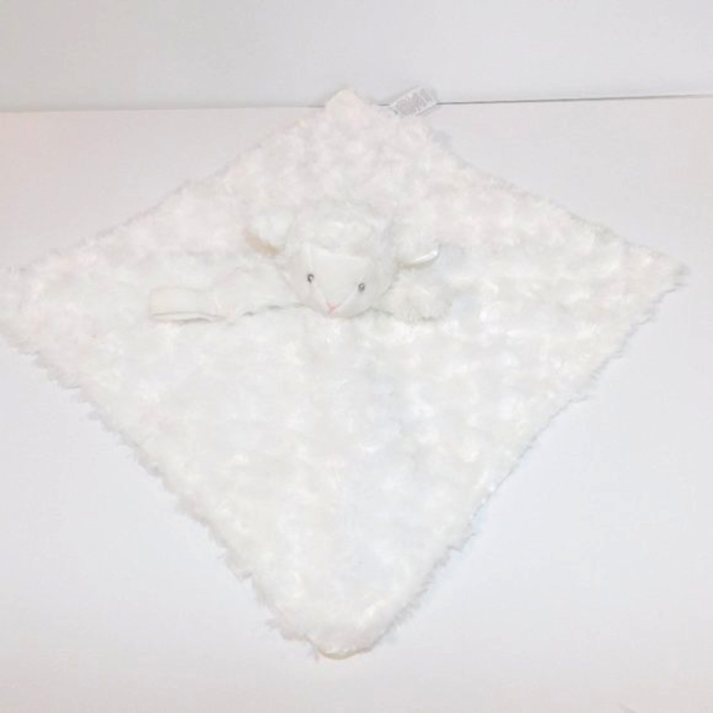 Carters White Lamb Sheep Security Blanket Plush Swirl w Pacifier Holder Rosette
